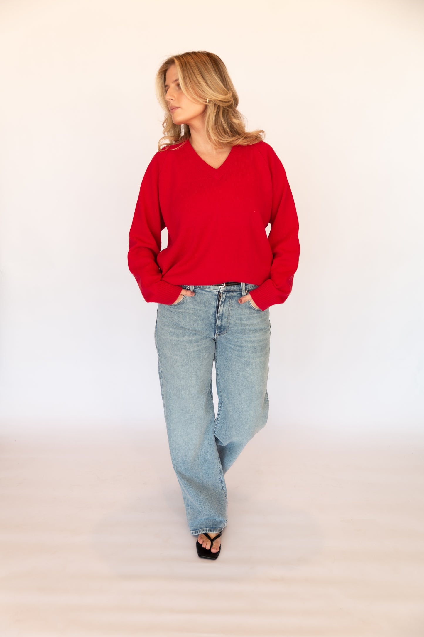 Cotton Knit V Neck Sweater