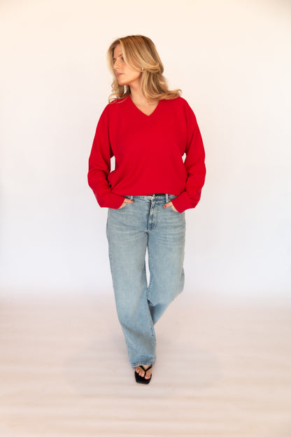 Cotton Knit V Neck Sweater