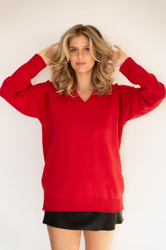 Cotton Knit V Neck Sweater