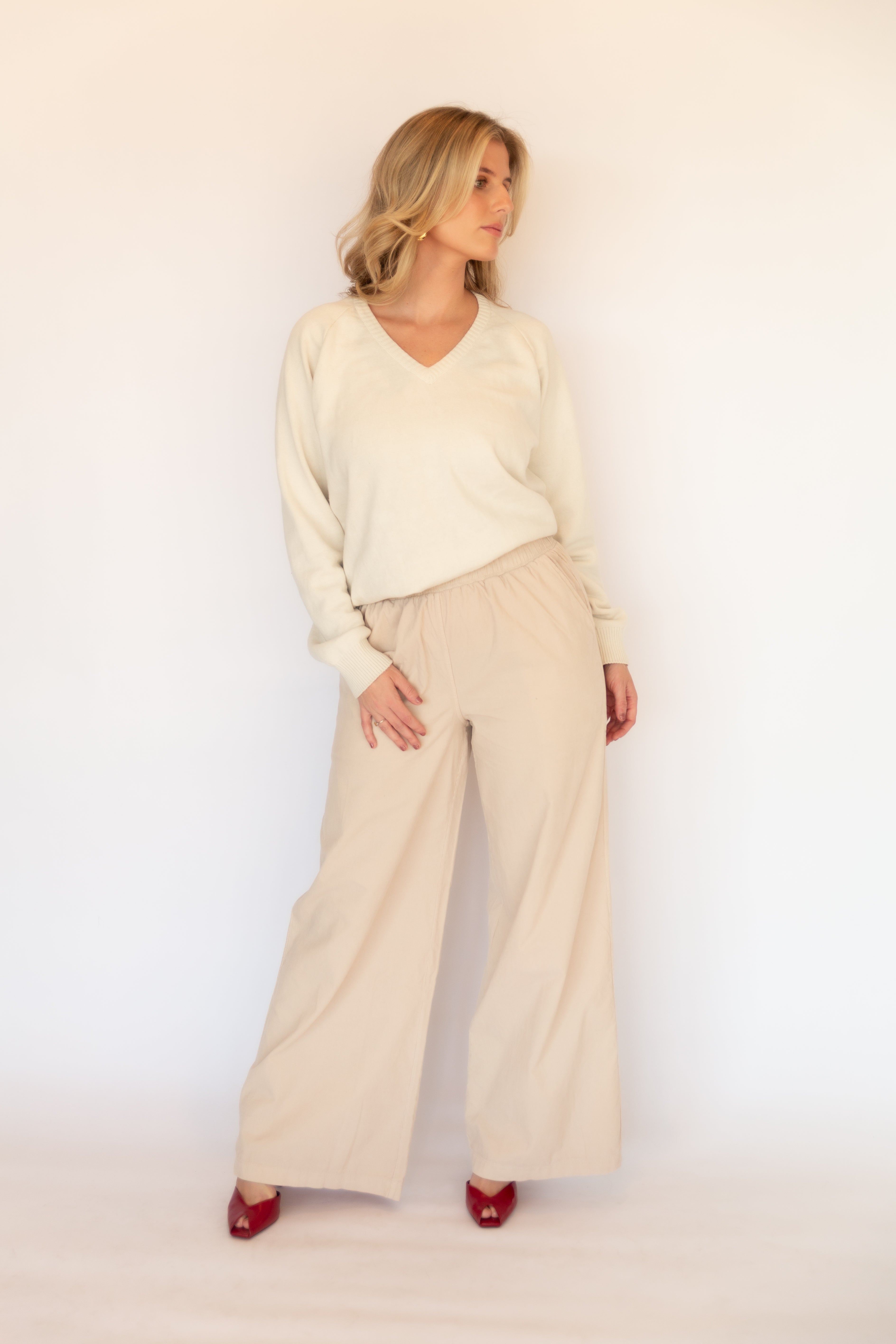 Cotton Knit V Neck Sweater