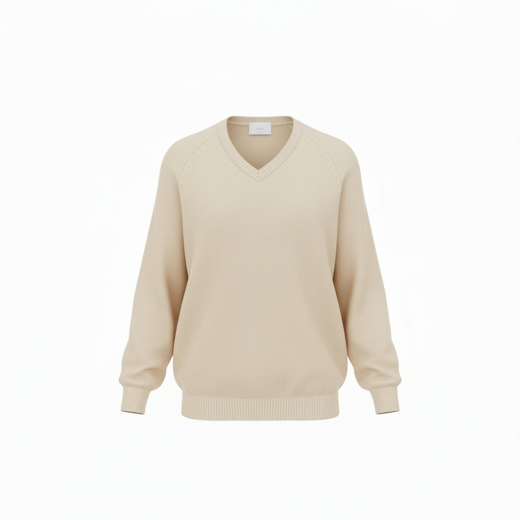 Cotton Knit V Neck Sweater