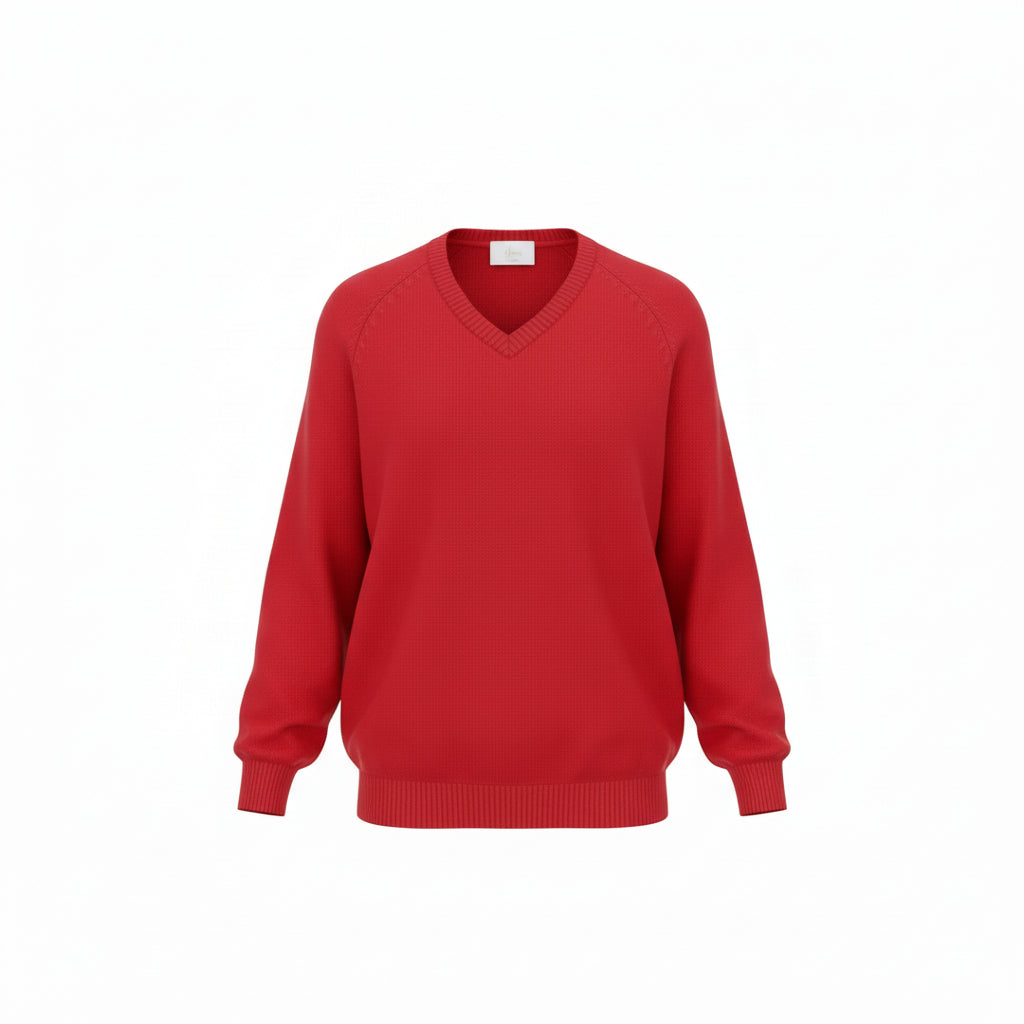 Cotton Knit V Neck Sweater